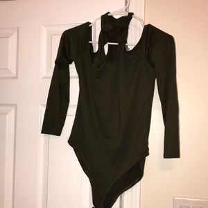 Olive green detailed bodysuit from Charlotte Russe